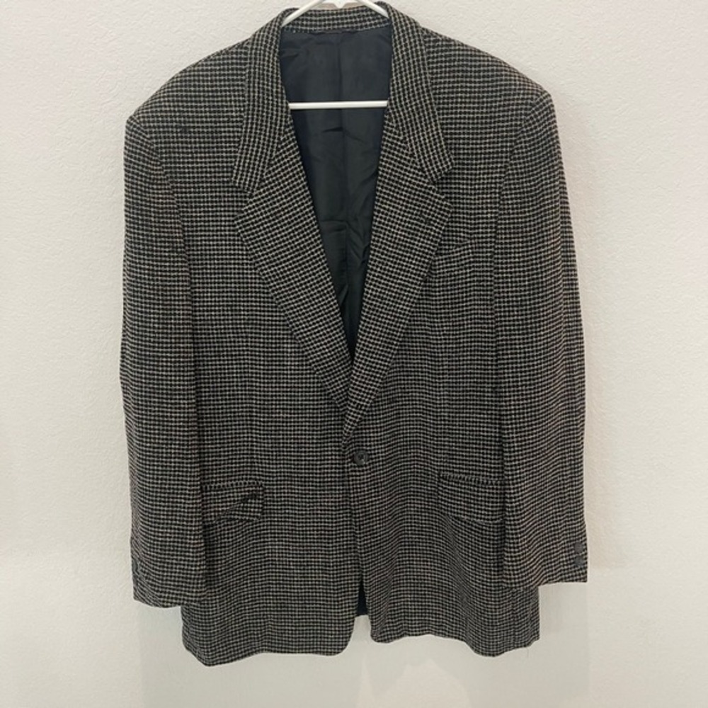 Canali Proposta Mens Blazer 54 Made in Italy Black Beige Houndstooth‎ Wool Blend